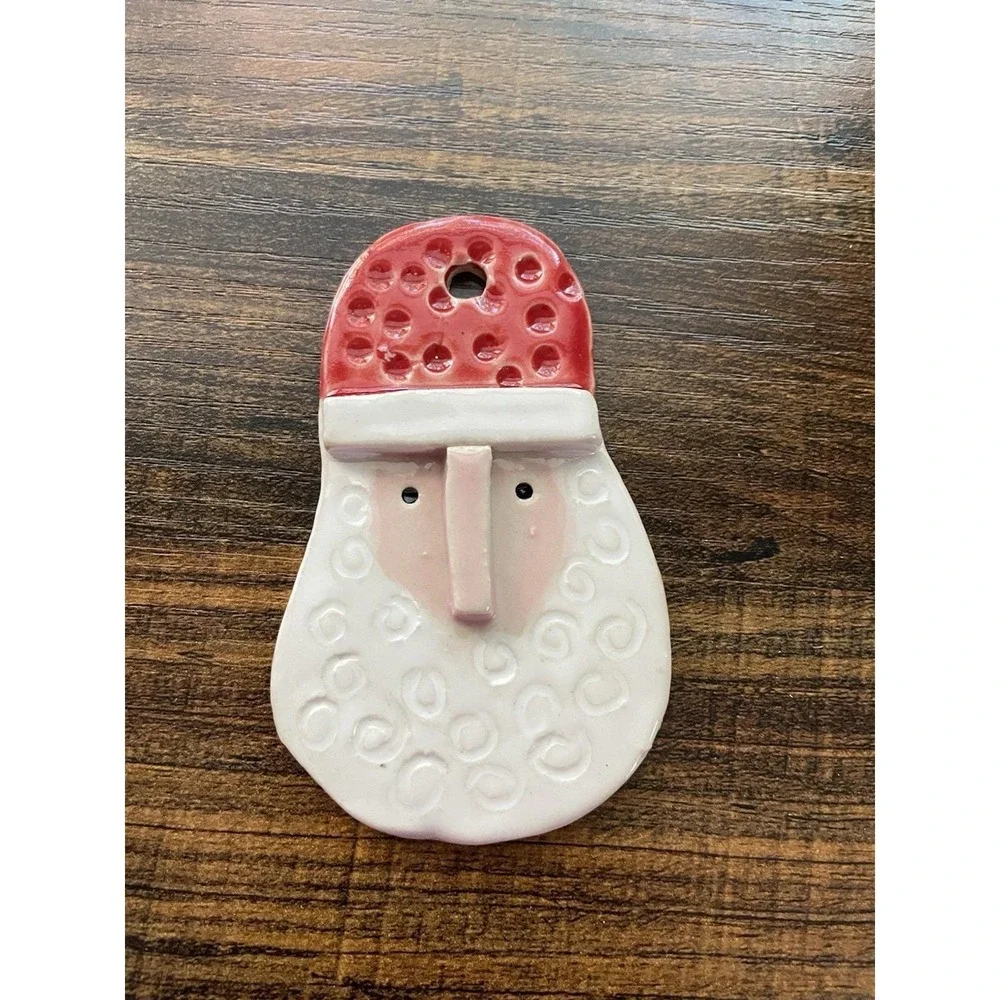 Handmade Santa Ornaments Set of 2 Stoneware Christmas Decor Local KS Artisan